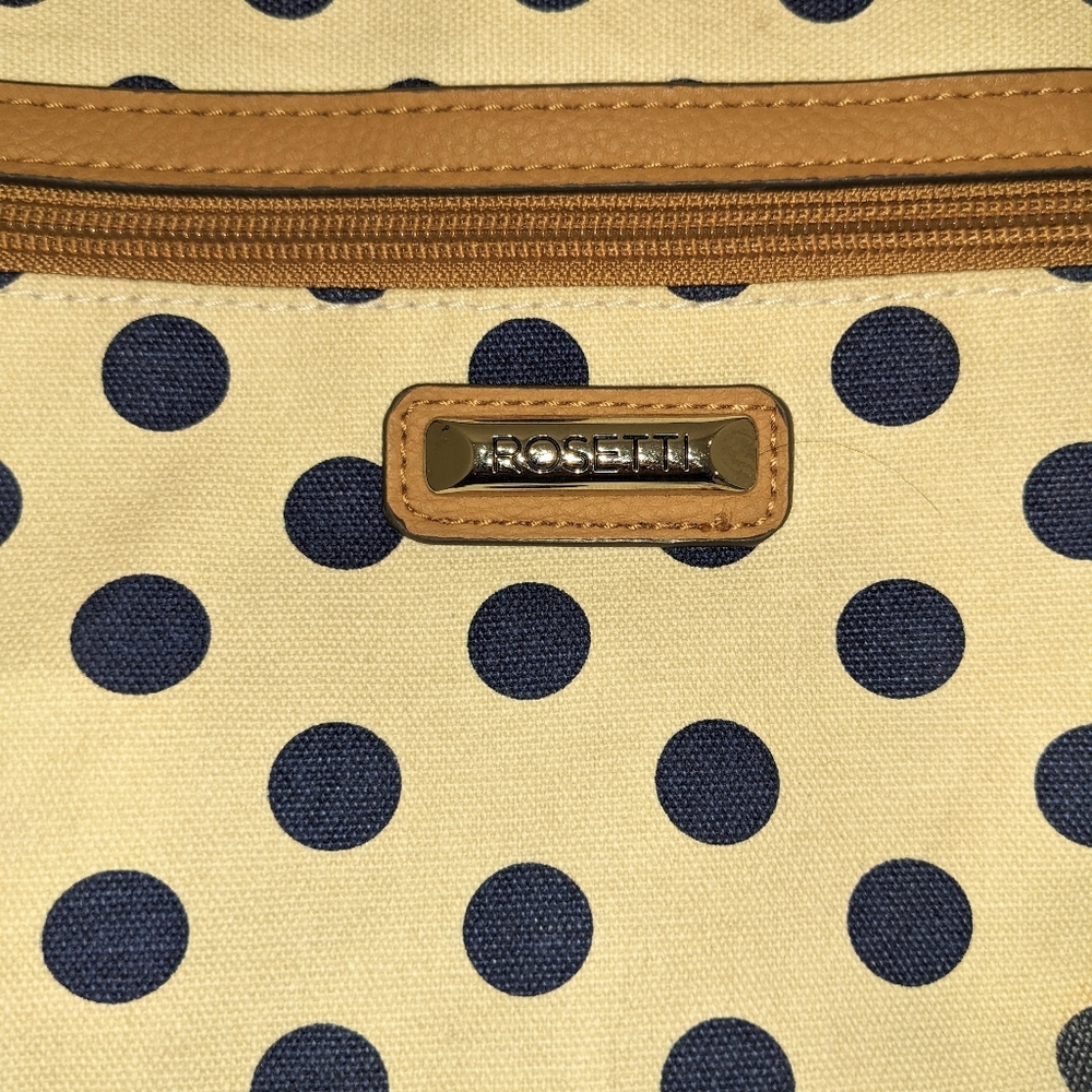 Rosetti Blue, Cream, Tan Polka Dot Cotton Crossbody Bag - Picture 3 of 10